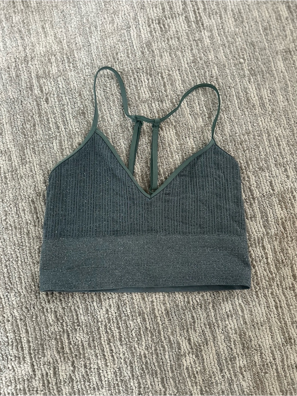 Anthropologie Shimmery Teal Ribbed V-Neck Bralette